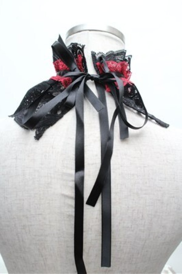 画像2: MARBLE / レース付け襟  黒ｘ赤 S-26-03-10-035-GO-TO-HR-ZS (2)