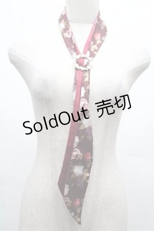 画像: axes femme POETIQUE / フルーツ柄リボンスカーフ  ワインレッド S-26-03-10-036-AX-AC-HR-ZS