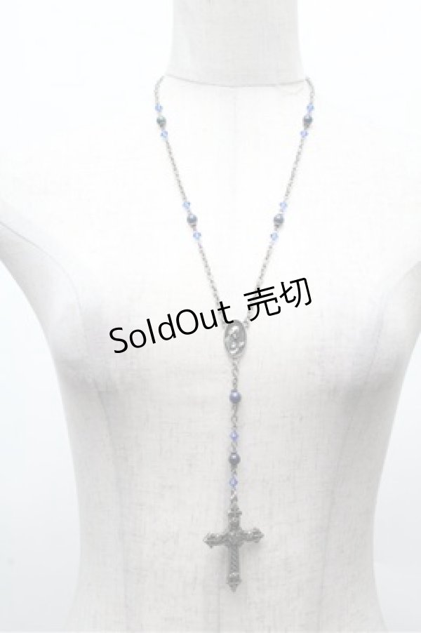 画像1: Moi-meme-Moitie / ローズ十字架ロザリオネックレス  シルバーｘ青 S-26-03-10-038-MO-AC-HR-ZS (1)