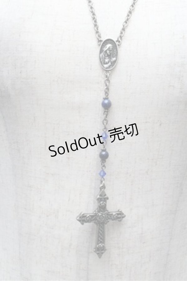 画像2: Moi-meme-Moitie / ローズ十字架ロザリオネックレス  シルバーｘ青 S-26-03-10-038-MO-AC-HR-ZS (2)