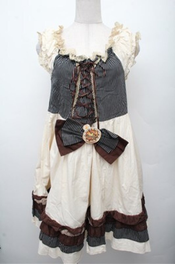 画像1: Dangerous nude / ストライプ切替ジャンパースカート  アイボリー S-26-03-12-036-PU-OP-HR-ZS (1)