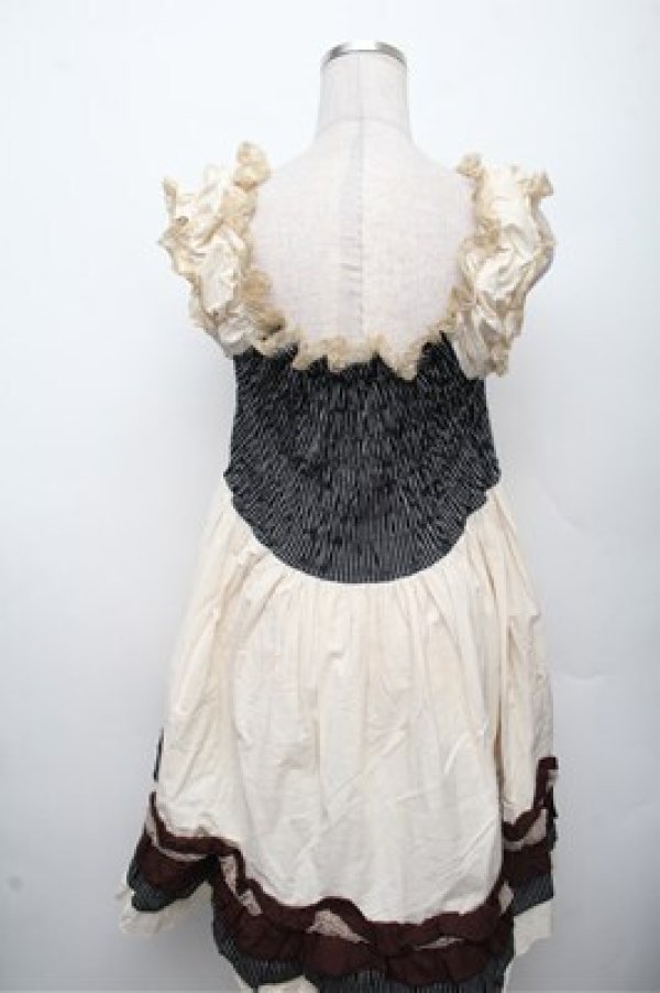 画像2: Dangerous nude / ストライプ切替ジャンパースカート  アイボリー S-26-03-12-036-PU-OP-HR-ZS (2)