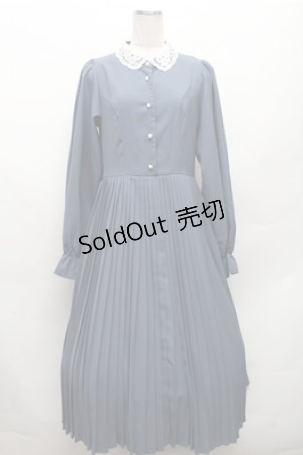 画像1: m petit by misako / AM*レースエリプリーツワンピース L ブルー S-26-03-12-041-LO-OP-AS-ZS (1)