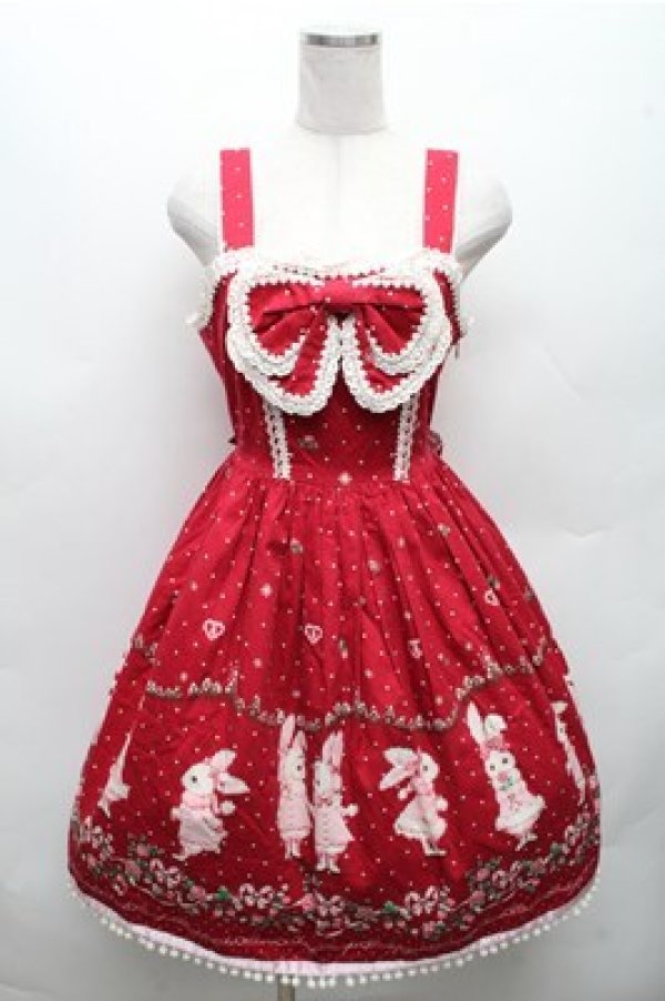 画像1: BABY,THE STARS SHINE BRIGHT / みるくちゃんとゆきいちごリボンジャンパースカート  赤 S-26-03-12-047-BA-OP-HR-ZS (1)