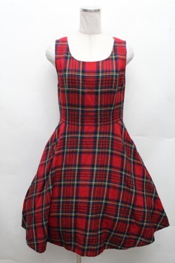画像1: Jane Marple / ウールタータンチェックジャンパースカート  赤 S-26-03-12-048-JM-OP-AS-ZS (1)