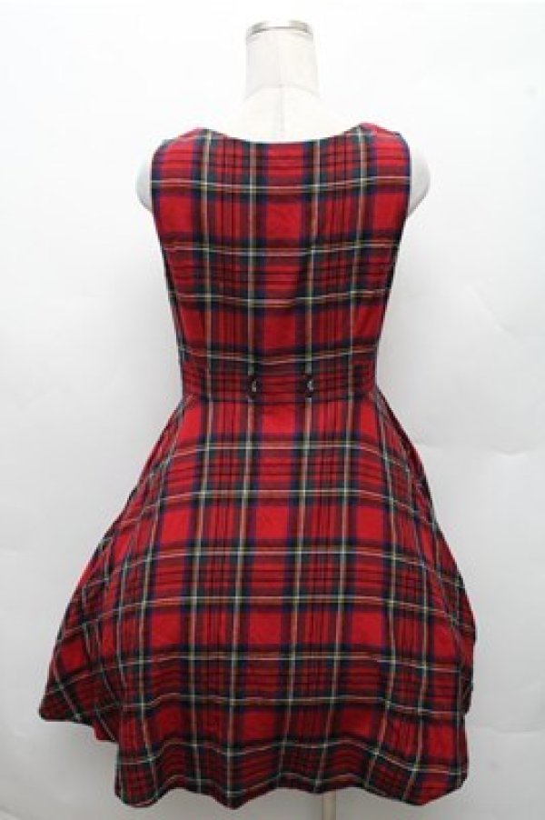 画像2: Jane Marple / ウールタータンチェックジャンパースカート  赤 S-26-03-12-048-JM-OP-AS-ZS (2)