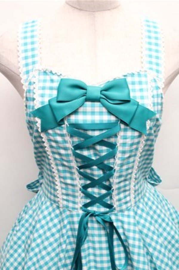 画像3: metamorphose / Sugarサーキュラージャンパースカート(ギンガム)  ミントブルー S-26-03-12-051-ME-OP-AS-ZS (3)