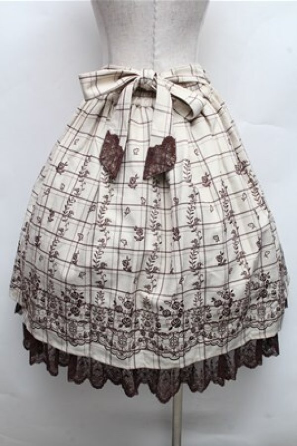 画像2: axes femme / リボン付パネル刺繍スカート  オフ S-26-03-12-052-AX-SK-AS-ZS (2)