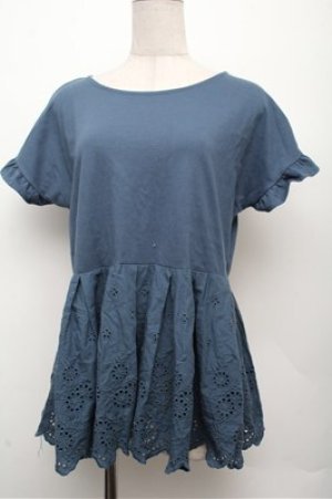 画像: axes femme / レース切替トップス  ブルー S-26-03-12-018-AX-TO-AS-ZS