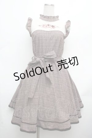 画像: axes femme POETIQUE / バラ刺繍入りチェックワンピース  ブラウン S-26-03-14-031-AX-OP-HR-ZS