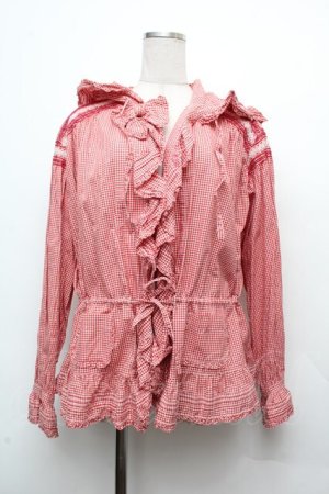 画像: PINK HOUSE / ギンガムチェックオーバーブラウス  赤ｘ白 S-26-03-14-035-LO-BL-AS-ZS