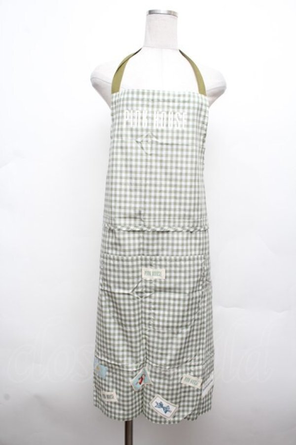 画像1: PINK HOUSE / パッチ付きギンガムエプロン  グリーン S-26-03-14-044-LO-OP-AS-ZS (1)
