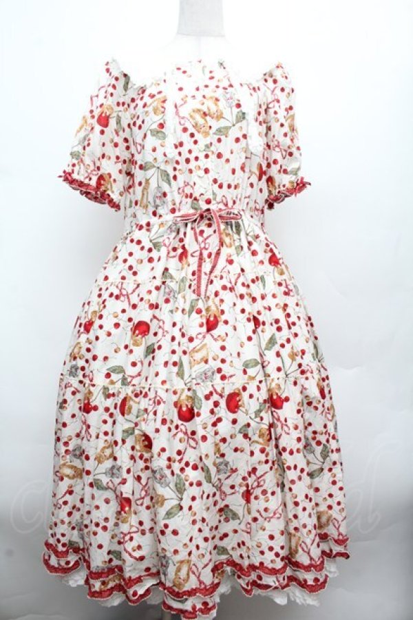 画像1: PINK HOUSE / キャットチェリードロップ柄ミディワンピース  オフ S-26-03-14-046-LO-OP-AS-ZS (1)