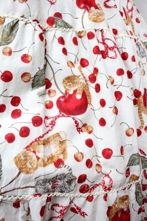 画像2: PINK HOUSE / キャットチェリードロップ柄ミディワンピース  オフ S-26-03-14-046-LO-OP-AS-ZS (2)