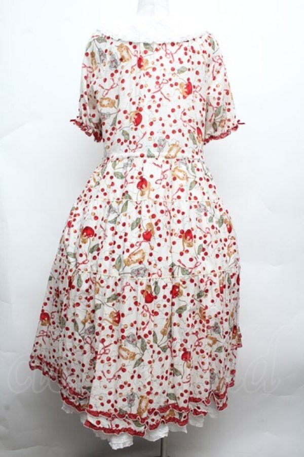 画像5: PINK HOUSE / キャットチェリードロップ柄ミディワンピース  オフ S-26-03-14-046-LO-OP-AS-ZS (5)