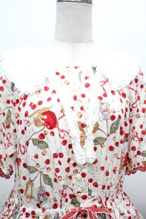 画像6: PINK HOUSE / キャットチェリードロップ柄ミディワンピース  オフ S-26-03-14-046-LO-OP-AS-ZS (6)