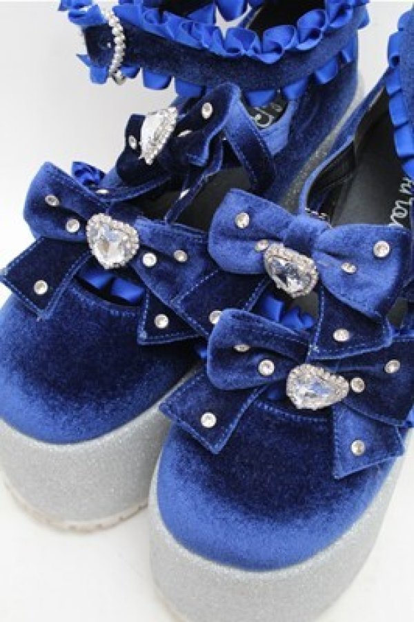 画像4: Ank Rouge / キラキラビジューベロアリボン厚底シューズ LL ブルー S-26-03-14-1001-CA-SH-HR-ZS (4)