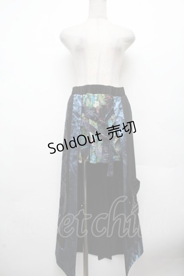 画像1: Qutie Frash / 龍pt和柄プリーツスカート  黒ｘブルー S-26-03-14-059-QU-SK-HR-ZS (1)