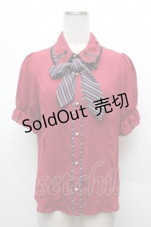 画像: axes femme POETIQUE / ミッキー&ミニー刺繍襟半袖ブラウス  赤 S-26-03-14-008-AX-BL-HR-ZS