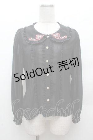 画像: axes femme POETIQUE / リボン刺繍入りフリルブラウス  黒 S-26-03-14-011-AX-BL-HR-ZS