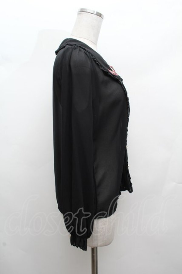 画像2: axes femme POETIQUE / リボン刺繍入りフリルブラウス  黒 S-26-03-14-011-AX-BL-HR-ZS (2)