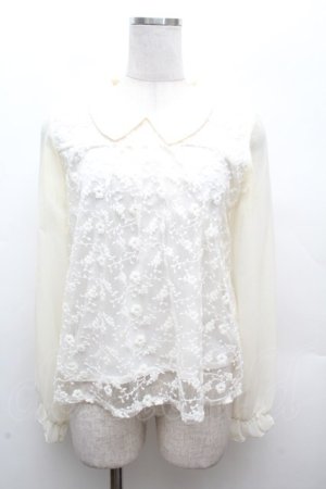 画像: axes femme / 袖シャーリングレースプルオーバー  アイボリー S-26-03-14-014-AX-TO-HR-ZS