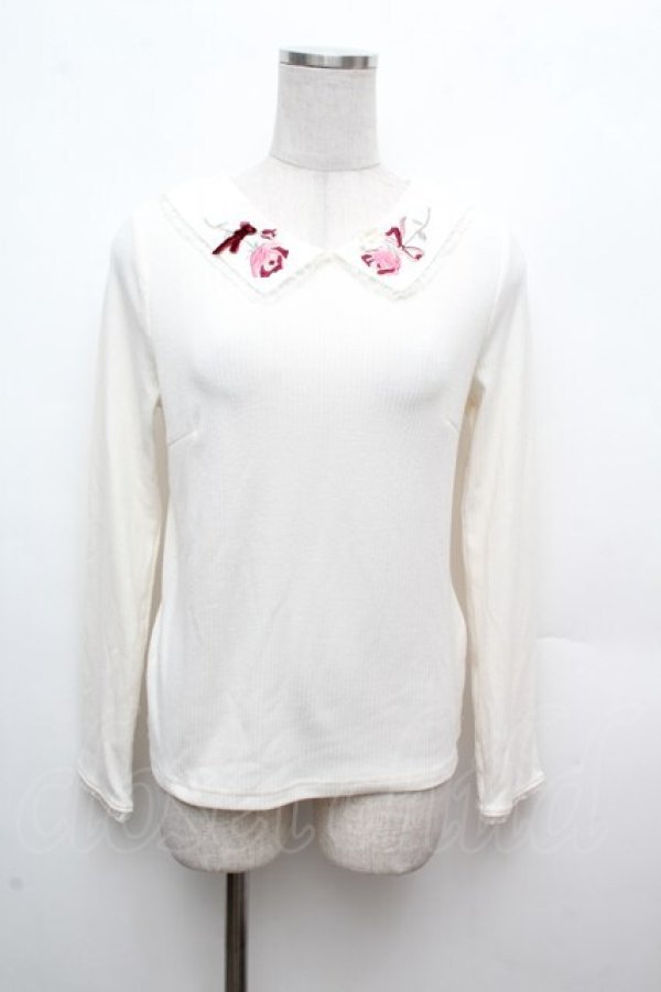 画像1: axes femme POETIQUE / 襟刺繍テレコトップス  アイボリー S-26-03-14-021-AX-TO-HR-ZS (1)