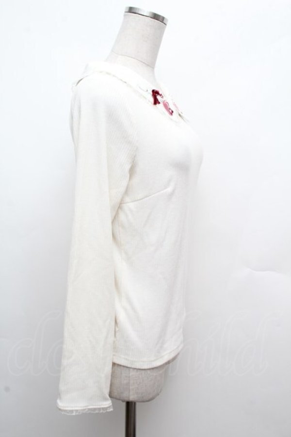 画像2: axes femme POETIQUE / 襟刺繍テレコトップス  アイボリー S-26-03-14-021-AX-TO-HR-ZS (2)