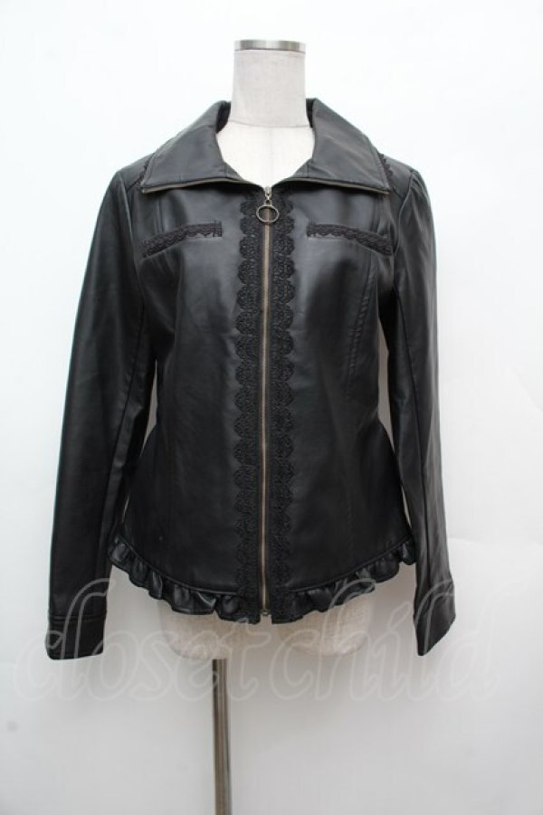 画像1: axes femme / レースフェイクレザージャケット  黒 S-26-03-14-027-AX-CO-HR-ZS (1)