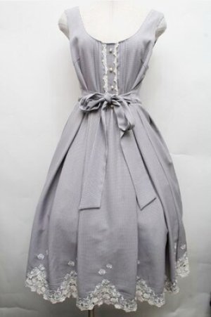 画像: axes femme / ギンガムチェック裾刺繍ワンピース  黒ｘ白 S-26-03-15-042-AX-OP-HR-ZS