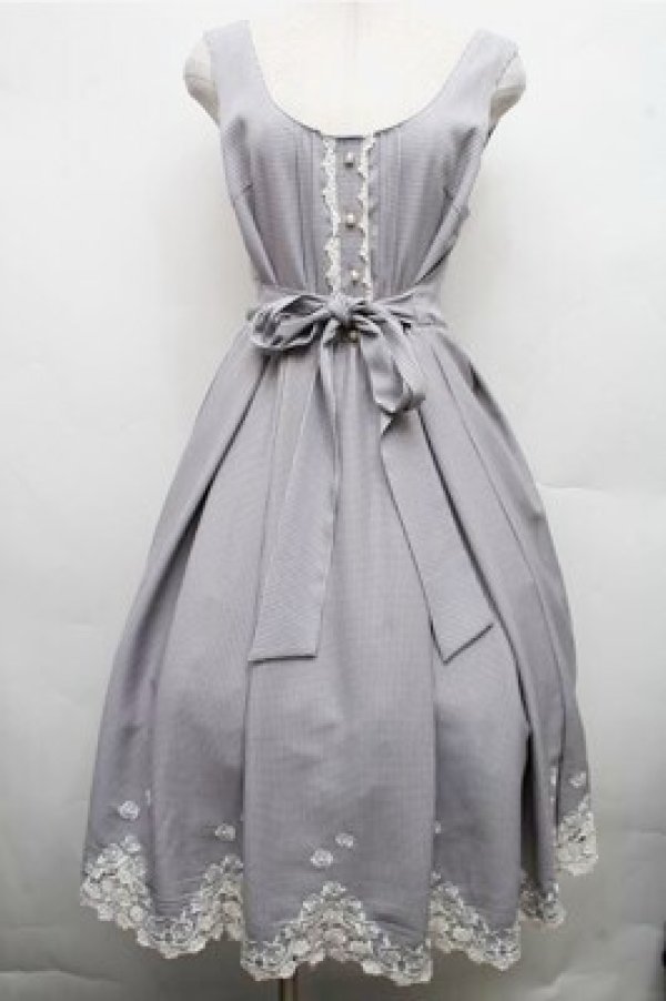 画像1: axes femme / ギンガムチェック裾刺繍ワンピース  黒ｘ白 S-26-03-15-042-AX-OP-HR-ZS (1)