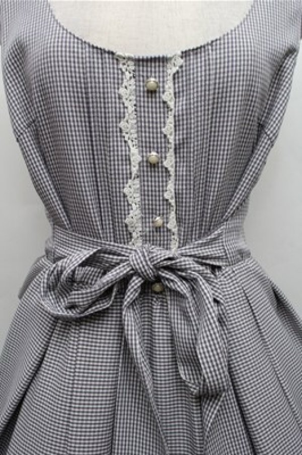 画像3: axes femme / ギンガムチェック裾刺繍ワンピース  黒ｘ白 S-26-03-15-042-AX-OP-HR-ZS (3)