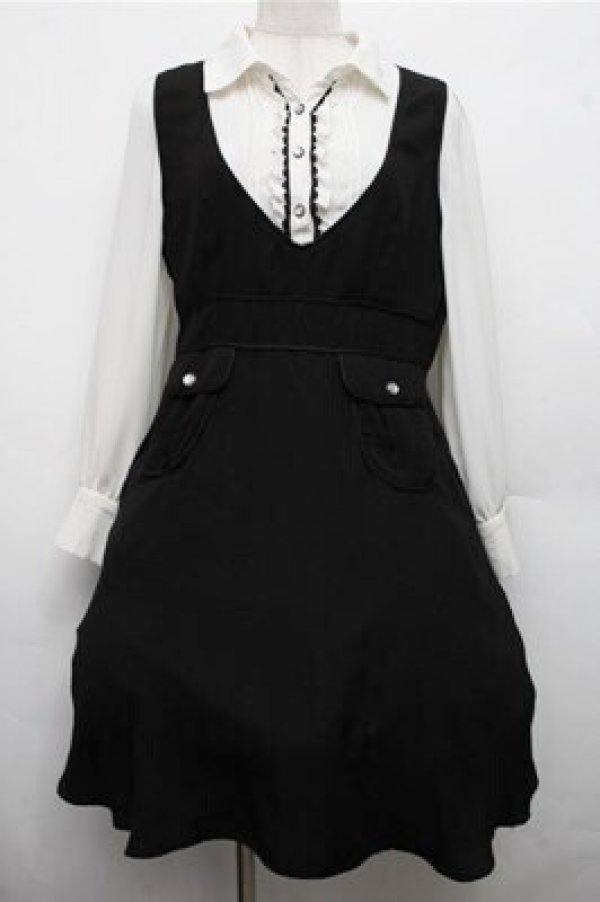 画像1: axes femme / ブラウス風ドッキングワンピース  黒ｘ白 S-26-03-15-056-AX-OP-HR-ZS (1)