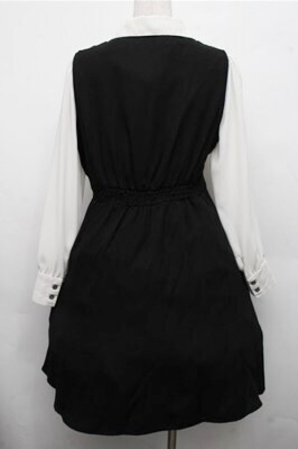 画像2: axes femme / ブラウス風ドッキングワンピース  黒ｘ白 S-26-03-15-056-AX-OP-HR-ZS (2)