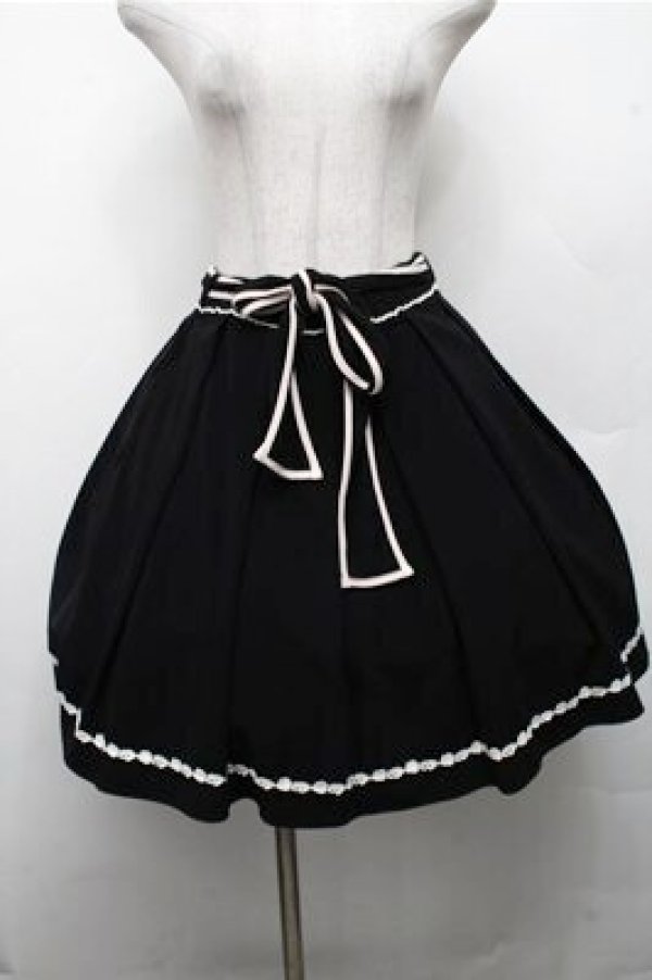 画像1: mille fille closet by LODISPOTTO / 裾レースフレアースカート  黒 S-26-03-15-061-LO-SK-HR-ZS (1)