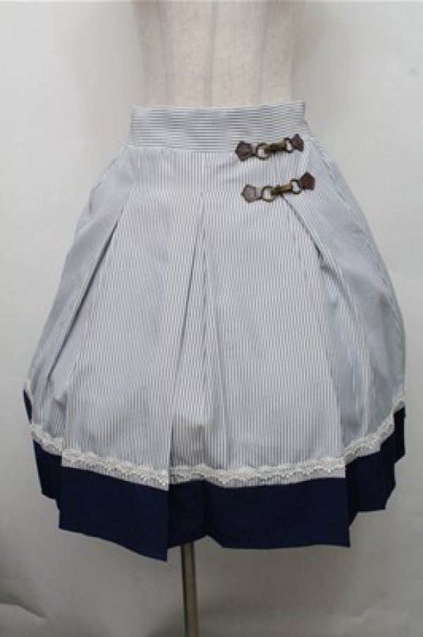 画像1: axes femme / ビット付きバイカラーストライプスカート  白ｘ紺 S-26-03-15-066-AX-SK-HR-ZS (1)