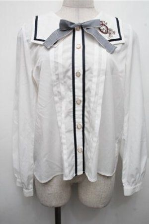 画像: axes femme POETIQUE / 時計刺繍セーラーブラウス  白 S-26-03-15-022-AX-BL-HR-ZS