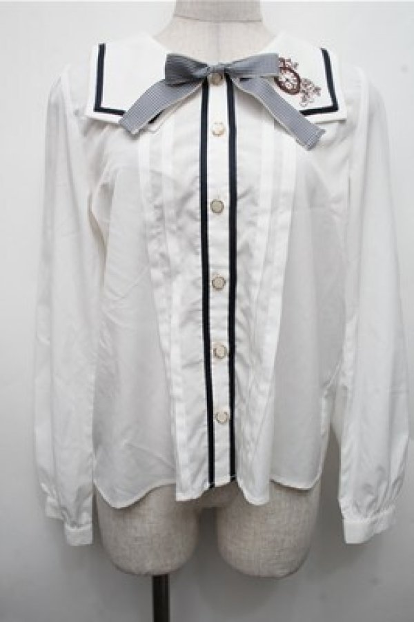 画像1: axes femme POETIQUE / 時計刺繍セーラーブラウス  白 S-26-03-15-022-AX-BL-HR-ZS (1)