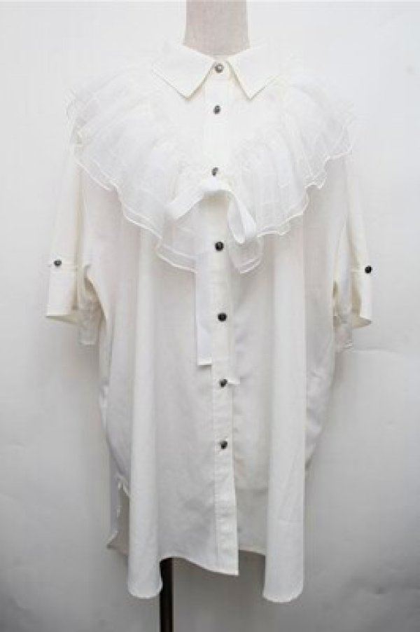 画像1: axes femme / チュールフリルカラー付シャツ  白 S-26-03-15-023-AX-BL-AS-ZS (1)