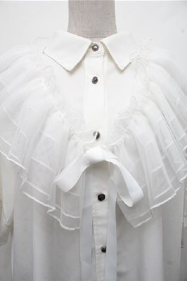 画像3: axes femme / チュールフリルカラー付シャツ  白 S-26-03-15-023-AX-BL-AS-ZS (3)