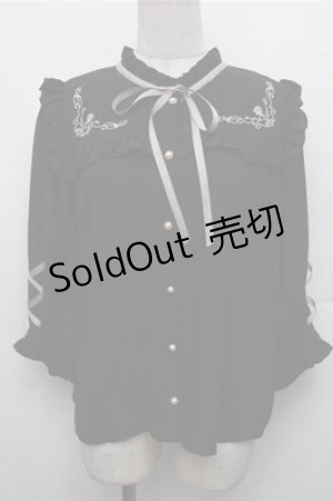 画像: axes femme POETIQUE / ローズ刺繍レースアップブラウス  黒 S-26-03-15-034-AX-BL-HR-ZS