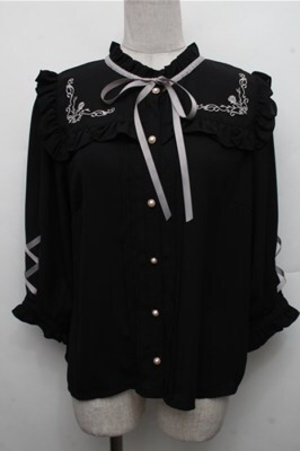 画像1: axes femme POETIQUE / ローズ刺繍レースアップブラウス  黒 S-26-03-15-034-AX-BL-HR-ZS (1)