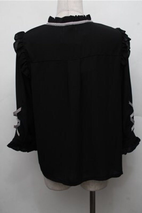 画像2: axes femme POETIQUE / ローズ刺繍レースアップブラウス  黒 S-26-03-15-034-AX-BL-HR-ZS (2)