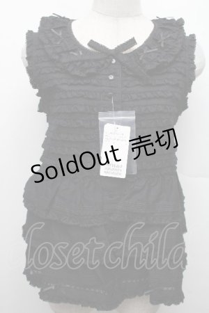 画像: PINK HOUSE / フリル使いノースリーブブラウス F 黒 S-26-03-17-041-LO-BL-SZ-ZS