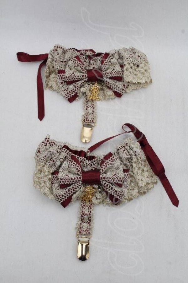 画像1: ALICE and the PIRATES / 夢か現か、記憶の中のPiste d'un cirque “Jumeaux”靴下留め  ゴールドＸボルドー S-26-03-17-007-PA-ZA-SA-ZS (1)