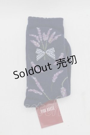 画像: PINK HOUSE / ラベンダーモチーフソックス  ネイビー S-26-03-17-014-LO-ZA-HR-ZS
