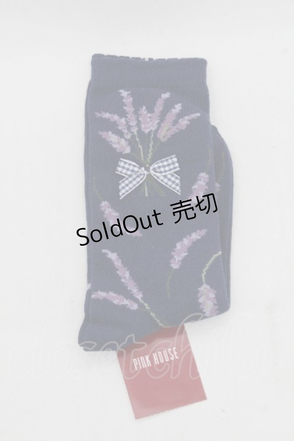 画像1: PINK HOUSE / ラベンダーモチーフソックス  ネイビー S-26-03-17-014-LO-ZA-HR-ZS (1)