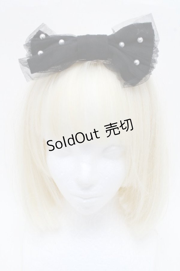 画像1: Angelic Pretty / チュールリボンパールバレッタ  黒 S-26-03-17-023-AP-AC-SZ-ZS (1)