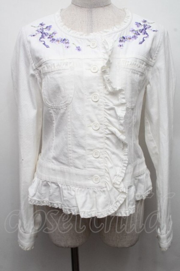 画像1: PINK HOUSE / すみれ刺繍入りデニムジャケット F ホワイト S-26-03-17-030-LO-JA-SZ-ZS (1)