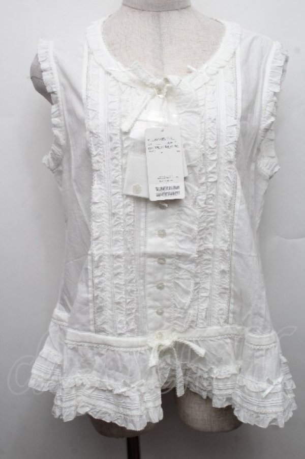 画像1: PINK HOUSE / リボンいっぱいフリルベスト F 白 S-26-03-17-032-LO-TO-SZ-ZS (1)